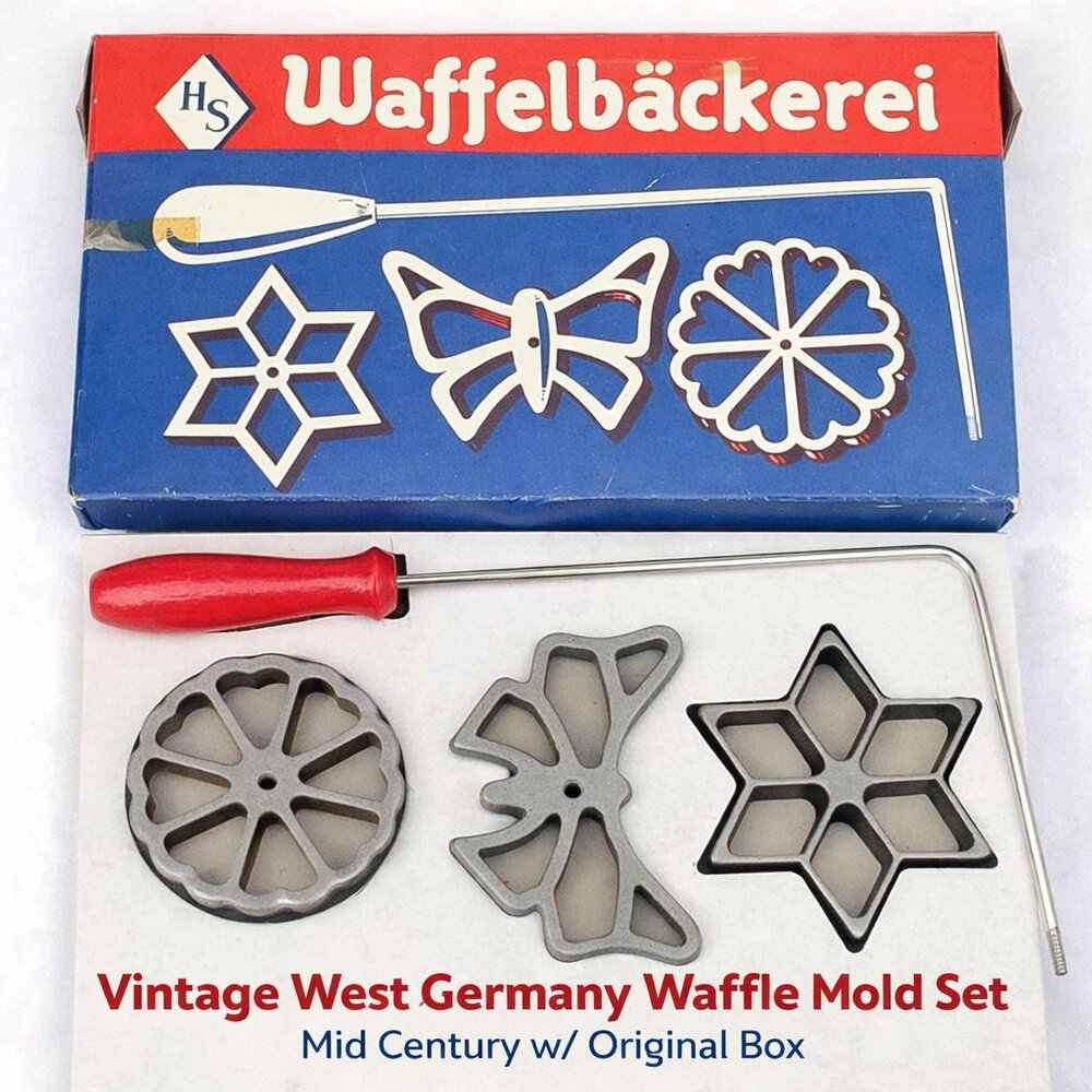 VTG West Germany Waffelbäckerei Waffle Mold Set w/ Box – Mid Century Pastry Iron